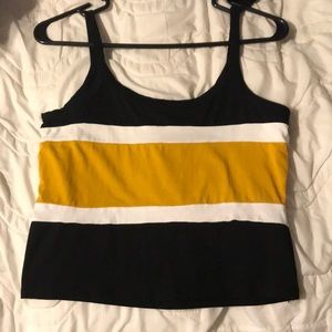 black mustard yellow and white tank top crop top